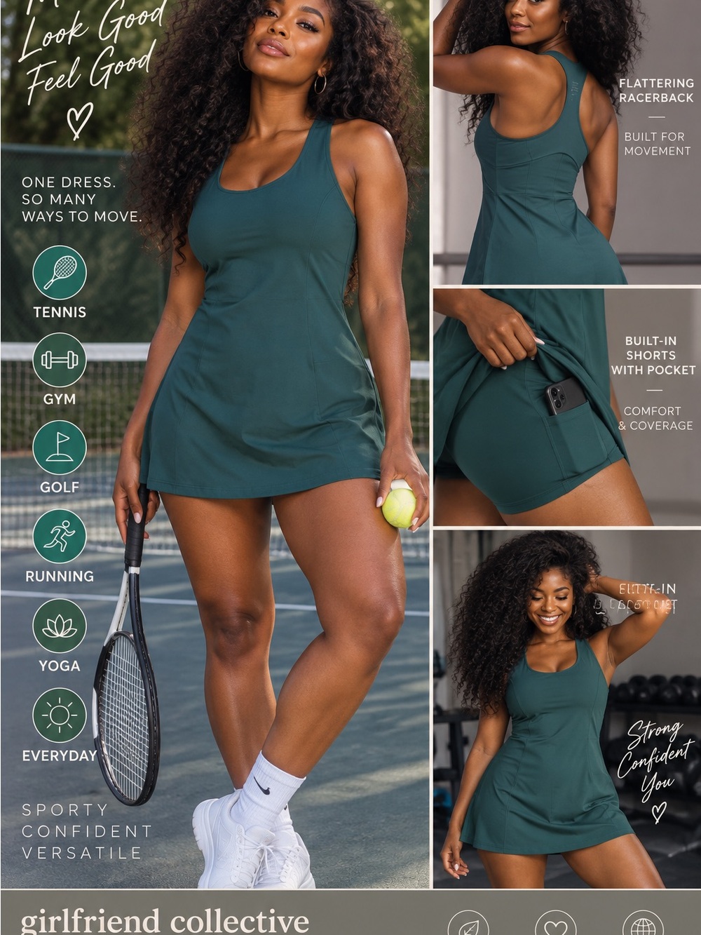 girlfriend collective Teal Racerback Active Mini Dress